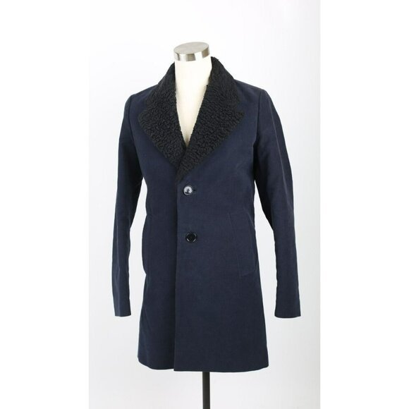 $4,995 Prada Brushed Cotton Overcoat w/ Shearling Collar SZ 48/38 Navy LNWOT